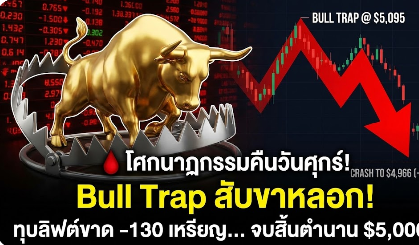 โศกนาฏกรรมคืนวันศุกร์! "Bull Trap" สับขาหลอกที่ $5,095 ทุบลิฟต์ขาด -130 เหรียญ... จบสิ้นตำนาน $5,000?